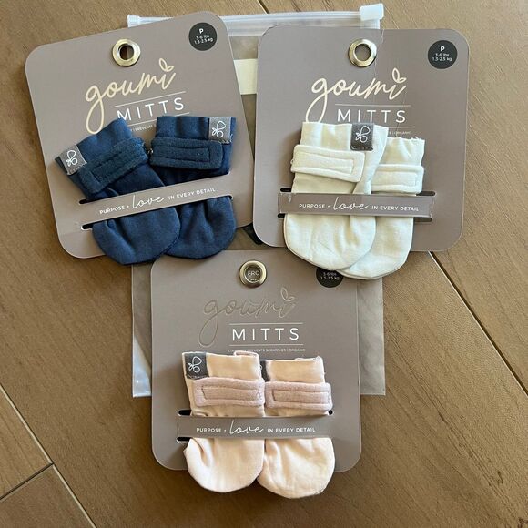 NWT Goumi Kids Preemie Baby Mitts Lot Of 3 Rose Midnight Cloud Bamboo Organic - Picture 1 of 3